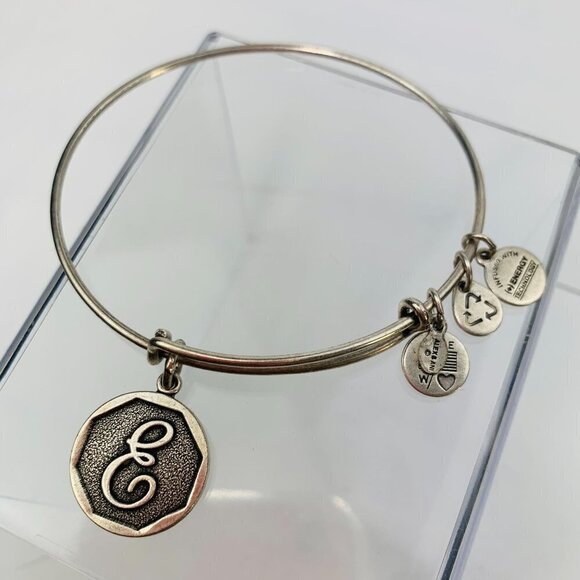 Alex and Ani Silver Initial E Charm Bracelet - Expands 2"- 3.5" - Picture 1 of 2